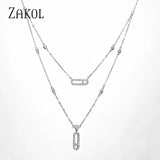 CZ Double Layer Chain Choker Necklace for Women
