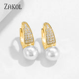 CZ Zircon & Simulated Pearl Hoop Earrings for Women Wedding Jewelry FSEP2463