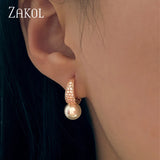 CZ Zircon & Simulated Pearl Hoop Earrings for Women Wedding Jewelry FSEP2463