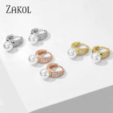CZ Zircon & Simulated Pearl Hoop Earrings for Women Wedding Jewelry FSEP2463