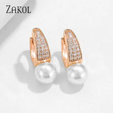 CZ Zircon & Simulated Pearl Hoop Earrings for Women Wedding Jewelry FSEP2463
