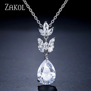 Leaf Pendant Necklace with Cubic Zirconia for Women