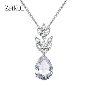 Leaf Pendant Necklace with Cubic Zirconia for Women