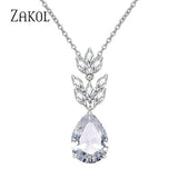 Leaf Pendant Necklace with Cubic Zirconia for Women