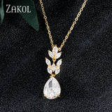 Leaf Pendant Necklace with Cubic Zirconia for Women