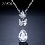 Leaf Pendant Necklace with Cubic Zirconia for Women