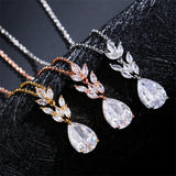 Leaf Pendant Necklace with Cubic Zirconia for Women