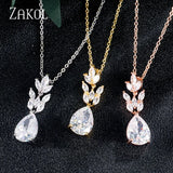 Leaf Pendant Necklace with Cubic Zirconia for Women