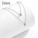 Rectangle Choker Necklace Double Layer Chain AAA Cubic Zirconia NP2243
