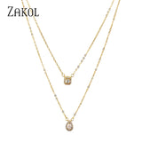 Rectangle Choker Necklace Double Layer Chain AAA Cubic Zirconia NP2243
