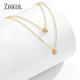 Rectangle Choker Necklace Double Layer Chain AAA Cubic Zirconia NP2243