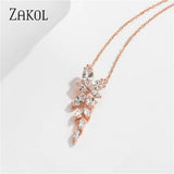 Zirconia Crystal Leaf Pendant Necklace for Women Wedding Earrings Bridal Jewelry