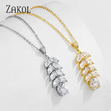 Zirconia Crystal Leaf Pendant Necklace for Women Wedding Earrings Bridal Jewelry