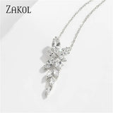 Zirconia Crystal Leaf Pendant Necklace for Women Wedding Earrings Bridal Jewelry