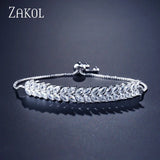 Zirconia Leaf Adjustable Bracelets For Women Wedding Crystal BP1009