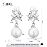 Flower Shape Pearl Dangle Earrings Zircon Bridal Wedding Jewelry