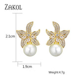 Flower Pearl Earrings CZ Stone Wedding Jewelry