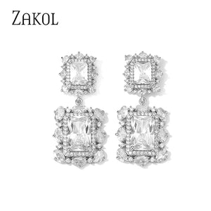 Princess CZ Drop Earrings for Women Wedding Jewelry