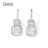 Princess Square CZ Drop Earrings Yellow Wedding Jewelry