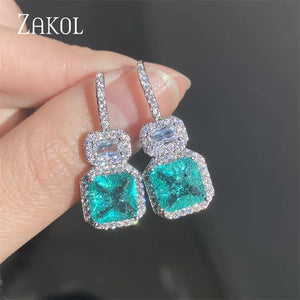 Princess Square CZ Drop Earrings Yellow Wedding Jewelry