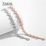 CZ Chain Link Adjustable Bracelet for Women Leaf Shape Bridal Jewelry