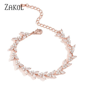 CZ Chain Link Adjustable Bracelet for Women Leaf Shape Bridal Jewelry