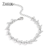 CZ Chain Link Adjustable Bracelet for Women Leaf Shape Bridal Jewelry