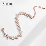 CZ Chain Link Adjustable Bracelet for Women Leaf Shape Bridal Jewelry