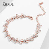 CZ Chain Link Adjustable Bracelet for Women Leaf Shape Bridal Jewelry