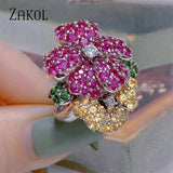 Micro Zirconia Flower Ring Colorful Zircon Adjustable Party Jewelry