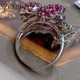 Micro Zirconia Flower Ring Colorful Zircon Adjustable Party Jewelry