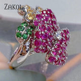 Micro Zirconia Flower Ring Colorful Zircon Adjustable Party Jewelry