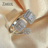 Geometric Square Open Rings with Zircon Inlay