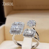 Geometric Square Open Rings with Zircon Inlay