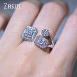 Geometric Square Open Rings with Zircon Inlay