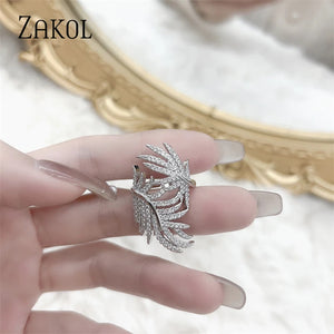 Feather Finger Rings for Women Cubic Zirconia Engagement Wedding