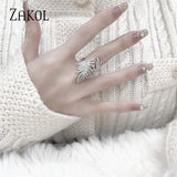 Feather Finger Rings for Women Cubic Zirconia Engagement Wedding