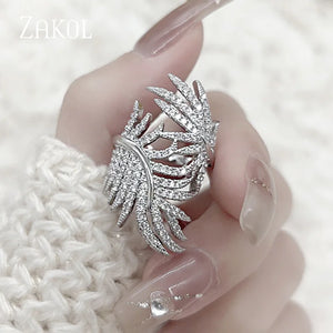 Feather Finger Rings for Women Cubic Zirconia Engagement Wedding