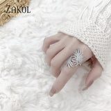 Feather Finger Rings for Women Cubic Zirconia Engagement Wedding