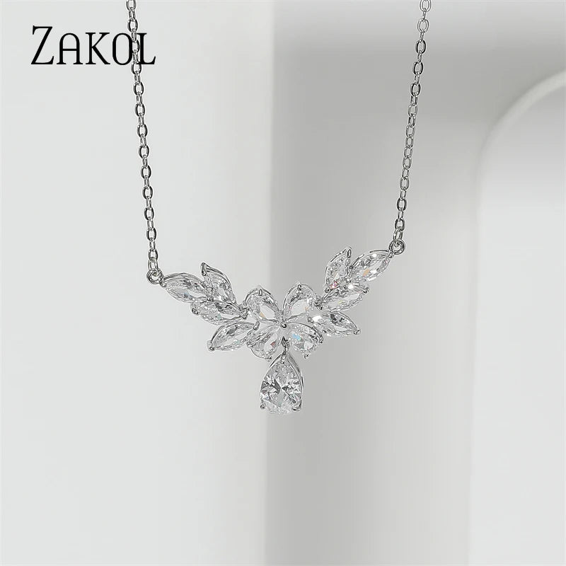 CZ Water Drop Pendant Necklace Bridal Wedding Jewelry NP5160