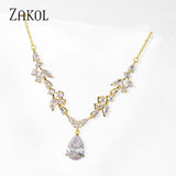 CZ Leaf Necklace Water Drop Pendant Wedding Jewelry
