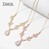 CZ Leaf Necklace Water Drop Pendant Wedding Jewelry