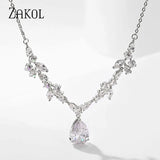 CZ Leaf Necklace Water Drop Pendant Wedding Jewelry
