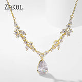 CZ Leaf Necklace Water Drop Pendant Wedding Jewelry