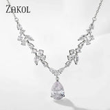 CZ Leaf Necklace Water Drop Pendant Wedding Jewelry