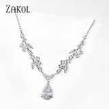 CZ Leaf Necklace Water Drop Pendant Wedding Jewelry