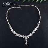 Marquise Cut CZ Leaf Necklace for Women Bridal Wedding Party Jewelry