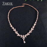 Marquise Cut CZ Leaf Necklace for Women Bridal Wedding Party Jewelry