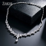 Marquise Cut CZ Leaf Necklace for Women Bridal Wedding Party Jewelry
