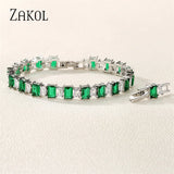 Green Square Green CZ Bracelets for Women Shinny Colorful Crystal Charm